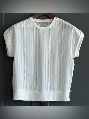 AllSaints White Openwork Knit Short Sleeve Tee